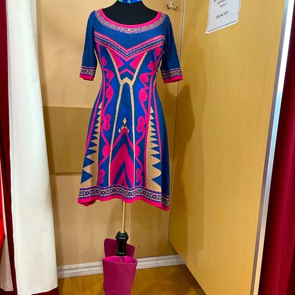 Flying Tomato Scoop Neck Aztec Fit & Flare Swing Sweater Dress - Picture 3 of 5